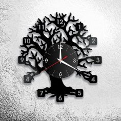 Lazer Kesim Ağaç Desenli Duvar Saati Ücretsiz Vektör