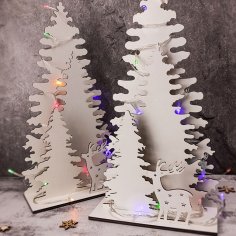 Lazer Kesim Noel Ağacı 3D Ahşap Noel Aydınlatma Ağacı Ücretsiz Vektör