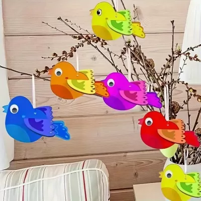 Lazer Kesim Ahşap 3D Kuşlar Çocuklar İçin Sanat ve El Sanatları Rüzgar Çanı CDR çizimi