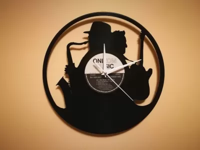 Orologio Vinile Clock Sax Chitarra dxf dosyası DXF çizimi