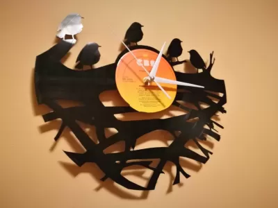 Orologio Vinile Clock Uccelli su Ramo dxf dosyası DXF çizimi