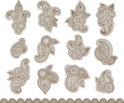 Kına Mehndi Paisley Çiçekleri Vektör Dövme Ücretsiz Vektör CDR çizimi