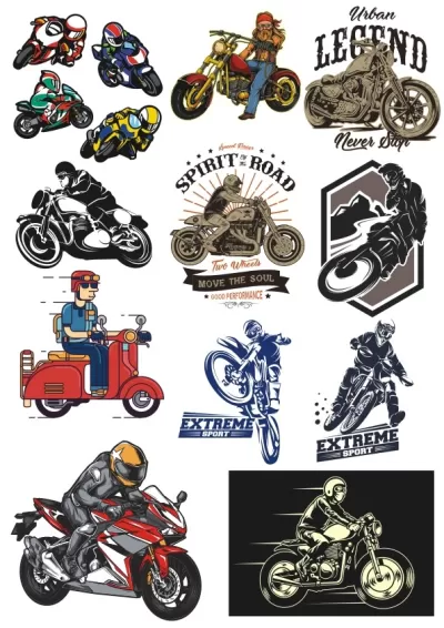 Motosiklet Chopper Yarışçı Vinil Etiket Çıkartmaları Ücretsiz Vektör CDR çizimi