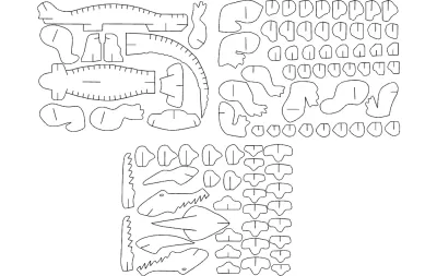 Timsah 3D Yapboz DXF Dosyası DXF çizimi