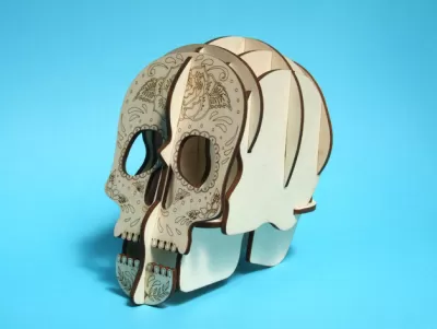 Lazer Kesim Kafatası 3D Kalemlik Ücretsiz Vektör CDR çizimi