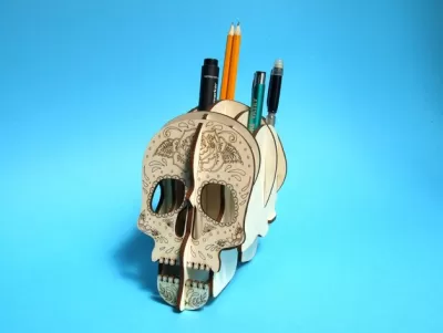 Kafatası 3D Kontraplak Kalemlik DXF Dosyası DXF çizimi