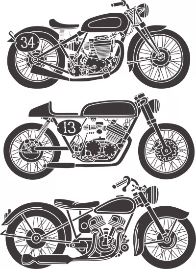 Vintage Motosiklet Vektör Seti Ücretsiz Vektör CDR çizimi