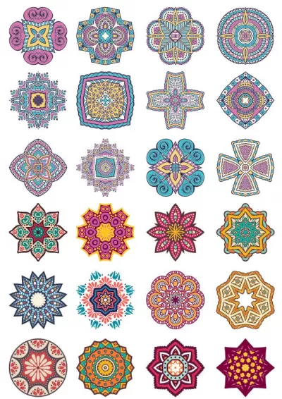 Mandala Çiçeği Karalama Süs Eşyası Seti Ücretsiz Vektör CDR çizimi