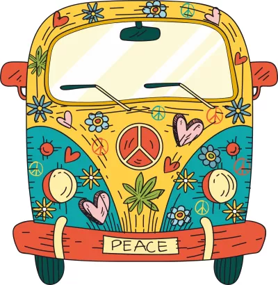 Hippie Van Tişört Tasarımı Ücretsiz Vektör CDR çizimi