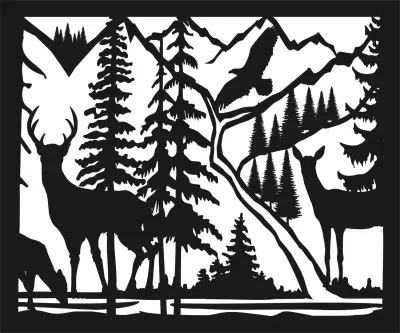 30 X 36 Dişi Geyik Erkek Geyik Eagle River Plazma Metal Sanatı DXF Dosyası DXF çizimi