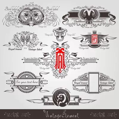 Farklı Kuşlar, Harfler ve Desen İçeren Ücretsiz Vektör Vintage Gravür Banner'ları EPS çizimi