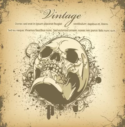 Vintage Kafatası Tişört Grafik Tasarımı Ücretsiz Vektör EPS çizimi