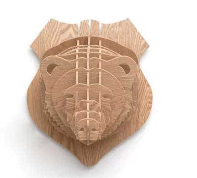 Ayı Başı 3D Puzzle Hayvan Başı Duvar Trofesi Ücretsiz Vektör CDR çizimi