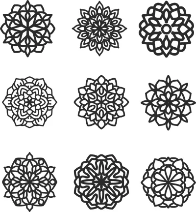Mandala 9 Serbest Vektör Seti CDR çizimi