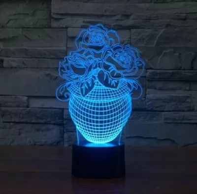 Vazoda Gül 3D İllüzyon Lamba Led Gece Lambaları PDF Dosyası PDF çizimi