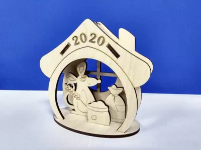 Lazer Kesim Planlı Ev Fareli 2020 Ücretsiz Vektör CDR çizimi