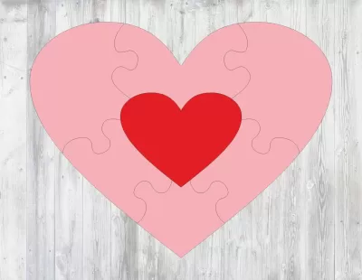 Lazer Kesim Kalp Puzzle Şablonu Ücretsiz Vektör CDR çizimi