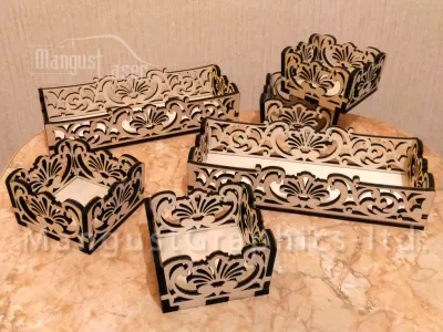 Lazer Kesim Arabesk Sanat Kutusu Tepsileri Şablonları Ücretsiz Vektör CDR çizimi