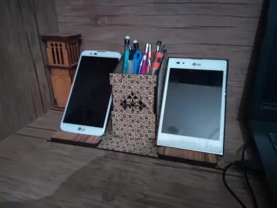 Lazer Kesim Cep Telefonu Standı Kalemlik Organizer Ücretsiz Vektör CDR çizimi