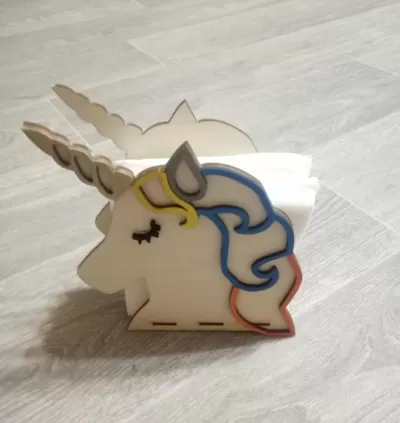 Lazer Kesim Unicorn Peçete Tutucu Ücretsiz Vektör CDR çizimi