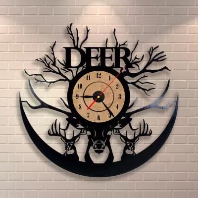 Lazer Kesim Geyik Vinil Plak Saat Ücretsiz Vektör CDR çizimi