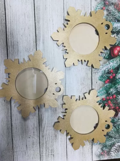 Lazer Kesim Kar Tanesi Şeklinde Fotoğraf Çerçevesi DXF Dosyası DXF çizimi
