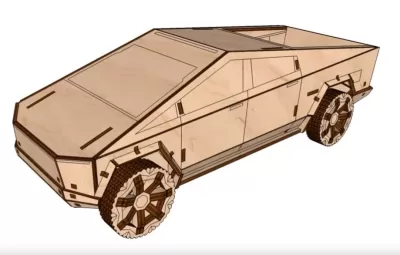 Lazer Kesim Kontrplak Tesla Cybertruck Şablonu Ücretsiz Vektör CDR çizimi