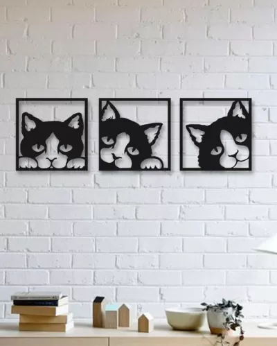 Lazer Kesim İç Mekan Duvar Dekoru Kedi Ücretsiz Vektör CDR çizimi