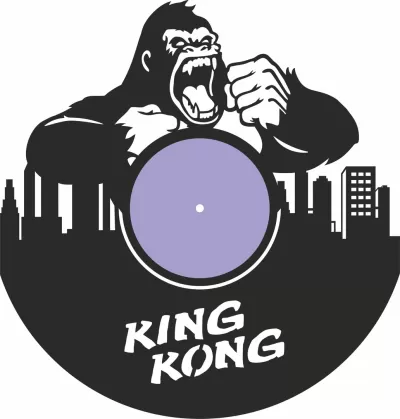 Lazer Kesim King Kong Vinil Plak Duvar Saati Ücretsiz Vektör CDR çizimi