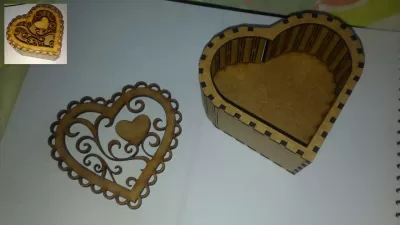 Sevgililer Günü Kalp Şeklinde Kutu Lazer Kesim CNC Planları Ücretsiz Vektör CDR çizimi