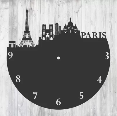 Paris Fransa Vinil Plak Duvar Saati Lazer Kesim Şablonu Ücretsiz Vektör CDR çizimi