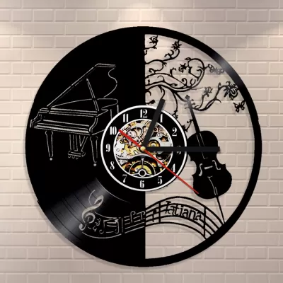 Müzik Duvar Saati Vinil CD Plak Duvar Saati Lazer Kesim Şablonu Ücretsiz Vektör CDR çizimi