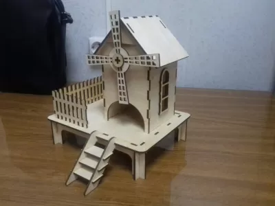 Ahşap Eski Yel Değirmeni Çay Evi Lazer Kesim Şablonu Ücretsiz Vektör CDR çizimi