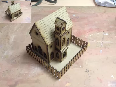 Lazer Kesim Kilise Modeli Şablonu 3mm SVG Dosyası SVG çizimi