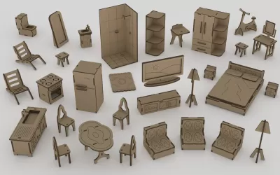 Mini Kit Mobilya Oyuncak Bebek Evi Lazer Kesim Mdf 3mm Ücretsiz Vektör CDR çizimi