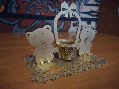 Lazer Kesim Kadınlar Günü Dekorasyonu Ayı 3D Model Ücretsiz Vektör CDR çizimi