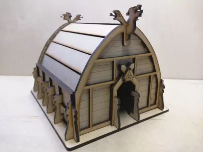 Lazer Kesim Ahşap Viking Evi Ücretsiz Vektör CDR çizimi