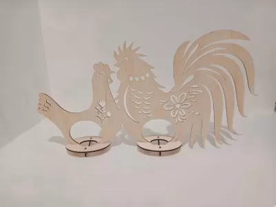 Ahşap Tavuk Horoz Paskalya Yumurtası Tutucu Lazer Kesim Şablonu Ücretsiz Vektör CDR çizimi