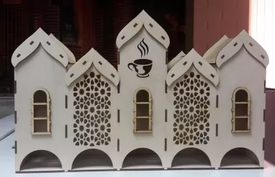 Lazer Kesim Kontraplak Çay Evi Çay Poşeti Tutucu 5 Bölmeli DXF Dosyası DXF çizimi