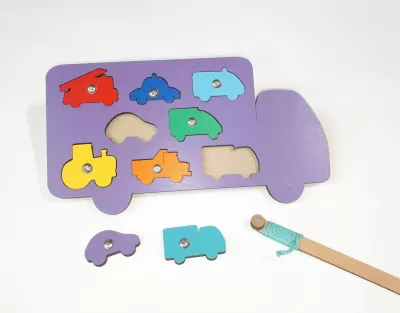 Lazer Kesim Araç Şekilleri Puzzle Ahşap Çivili Puzzle'lar Küçük Çocuklar İçin Ücretsiz Vektör CDR çizimi