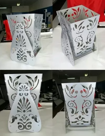 Lazer Kesim Dekoratif Vazo Çiçek Kutusu Standlı DXF Dosyası DXF çizimi