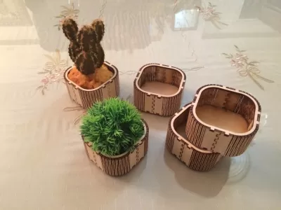 Lazer Kesim Ahşap Mini Kutu Çiçek Kutusu Vazo DXF Dosyası DXF çizimi