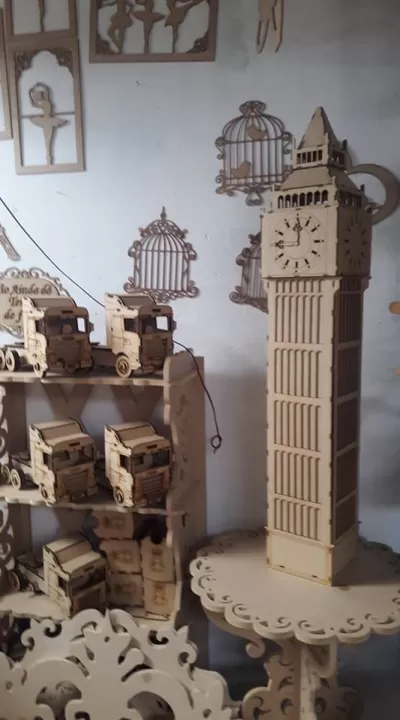 Lazer Kesim Big Ben Ahşap Model 3D Puzzle DXF Dosyası DXF çizimi