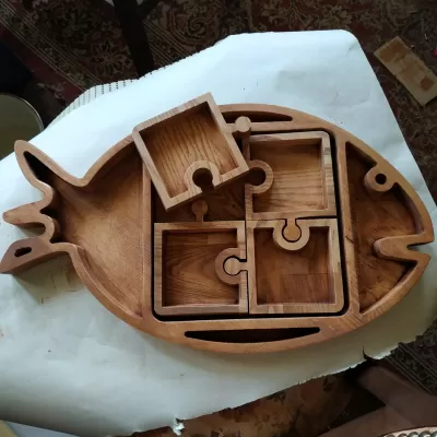 Balık Şeklinde Servis Tepsisi Lazer Kesim CNC Dekupaj Testere Planları DXF Dosyası DXF çizimi