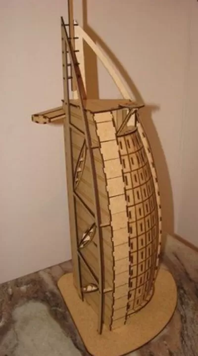 Lazer Kesim Burj Al Arab 3D Ahşap Model Ücretsiz Vektör CDR çizimi