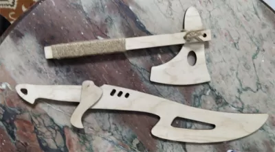 Lazer Kesim Ahşap Balta ve Kılıç Ücretsiz Vektör CDR çizimi