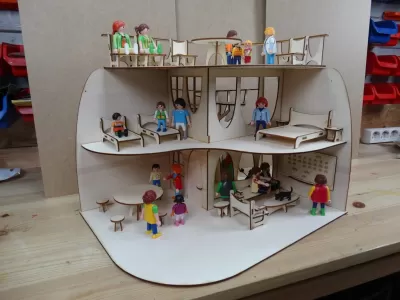 Lazer Kesim Modern Ev Ahşap Oyuncak Bebek Evi 3mm Çocuk Oyuncakları DXF Dosyası DXF çizimi