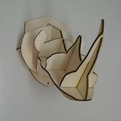 Lazer Kesim Gergedan Başı Duvar Dekoru 3D Puzzle DXF Dosyası DXF çizimi