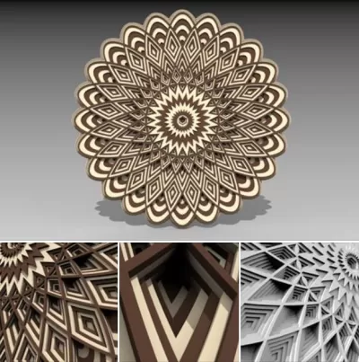 Lazer Kesim Çok Katmanlı 3D Mandala DXF Dosyası DXF çizimi