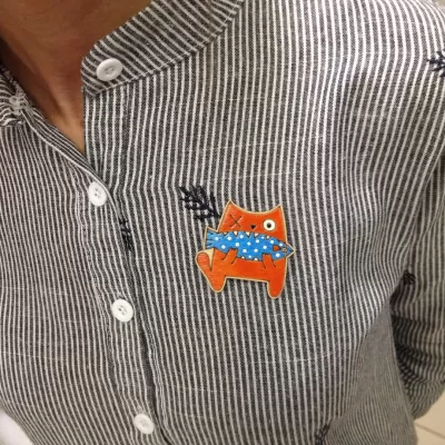 Lazer Kesim Kazınmış Balıklı Kedi Magnet Rozet İkon Ücretsiz Vektör CDR çizimi